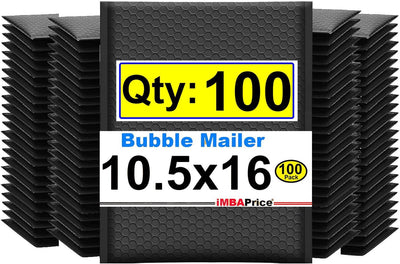 10.5x16 Inch Black Poly Bubble Mailers #5, 100-Pack Large Padded Envelopes, Self-Seal Polybubble Bags for Shipping