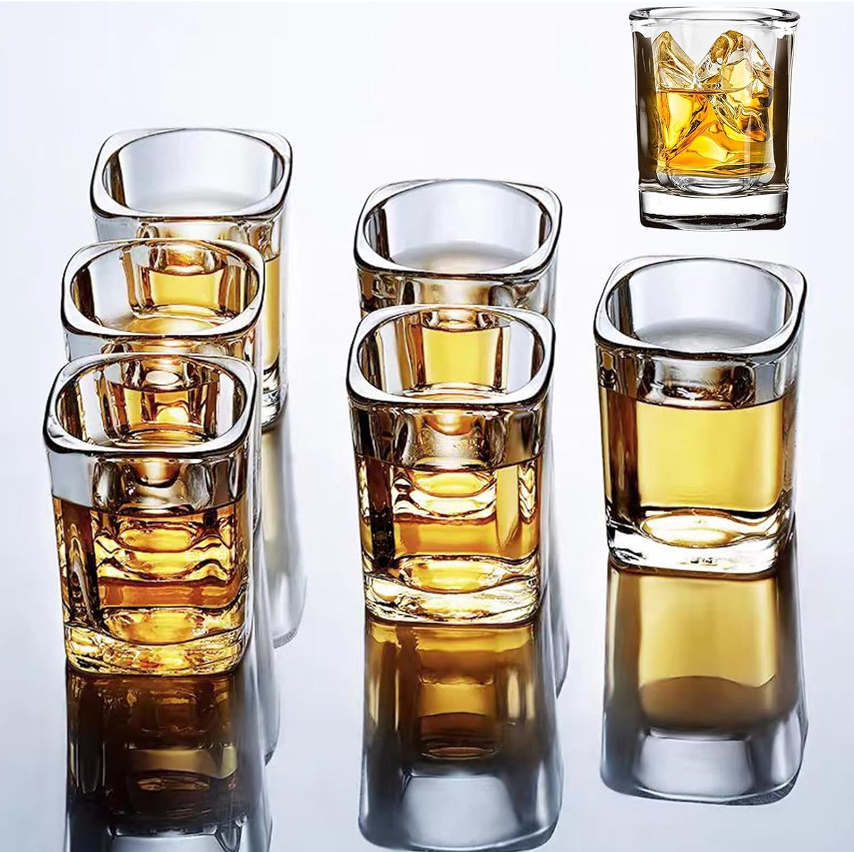 6 Pack Heavy Base Shot Glasses Set, 2.2 oz Clear Tequila Square Shot Glass Bulk, Espresso Shot Glass for Vodka