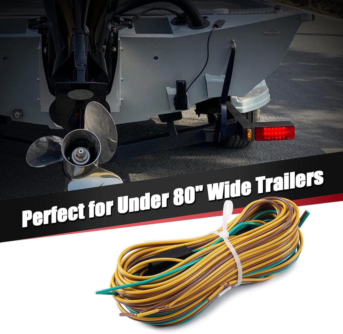 25Ft 4 Pin Trailer Wiring Harness Extension Kit, 4-Way Flat Plug, 5-Wire Male & 4-Wire Female Connector with 18 Gauge