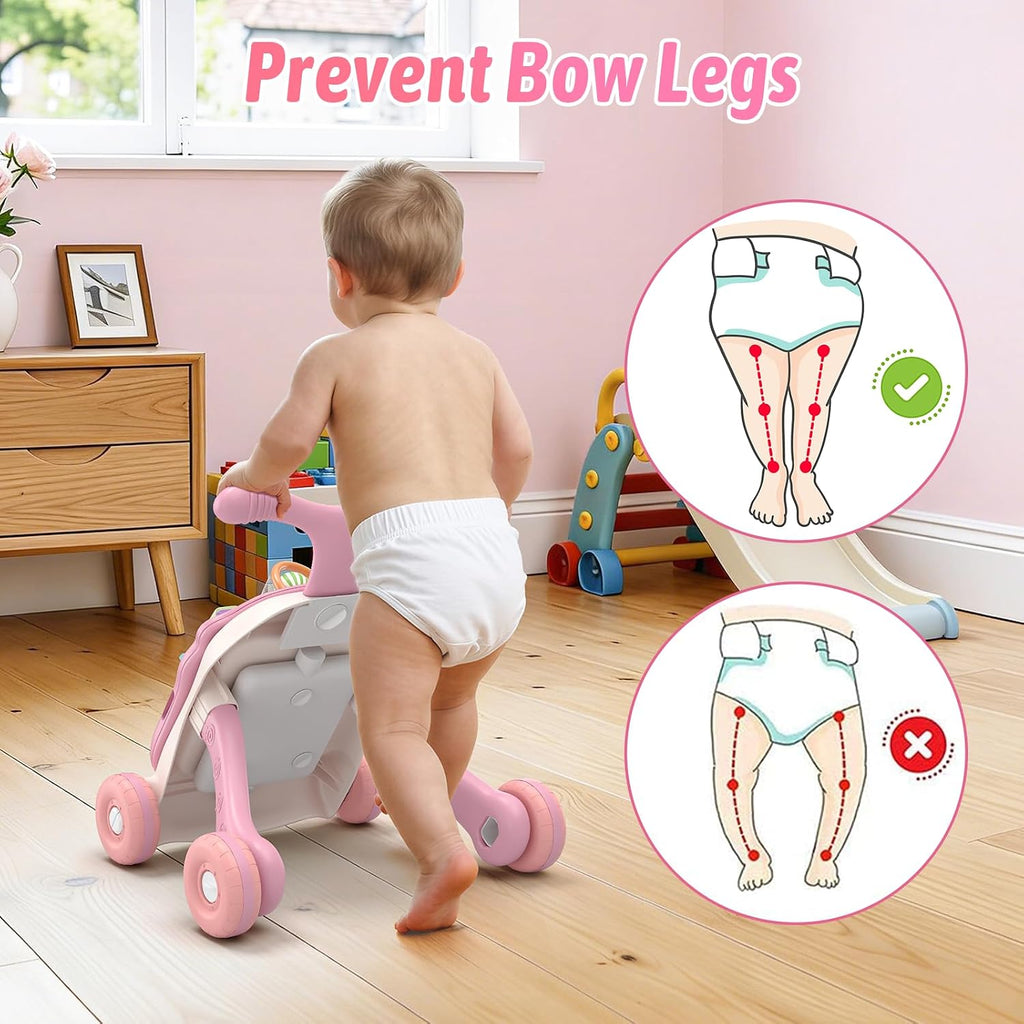 3 in 1 Baby Walker and Activity Center for Girl 12-18 Months, Pink | Baby Push Walker, Sit to Stand Learning to Walk