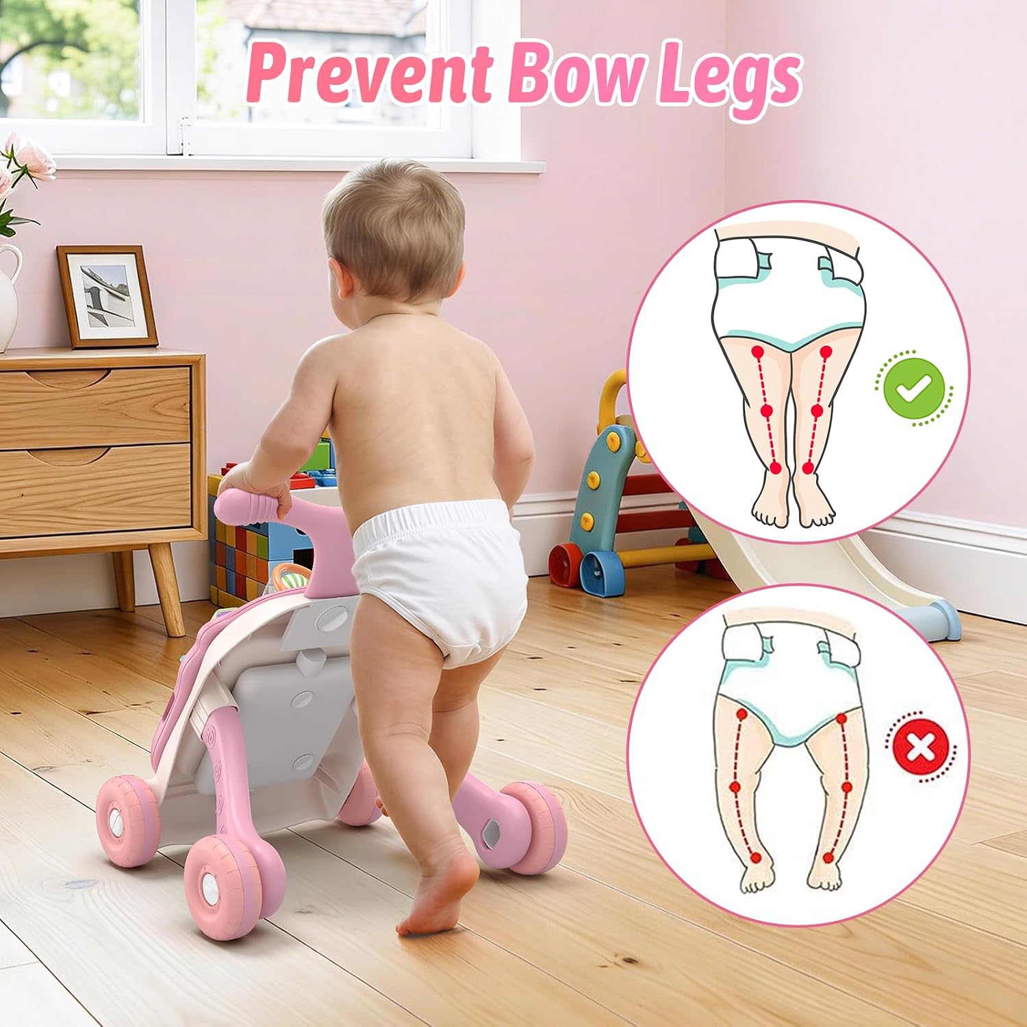 3 in 1 Baby Walker and Activity Center for Girl 12-18 Months, Pink | Baby Push Walker, Sit to Stand Learning to Walk