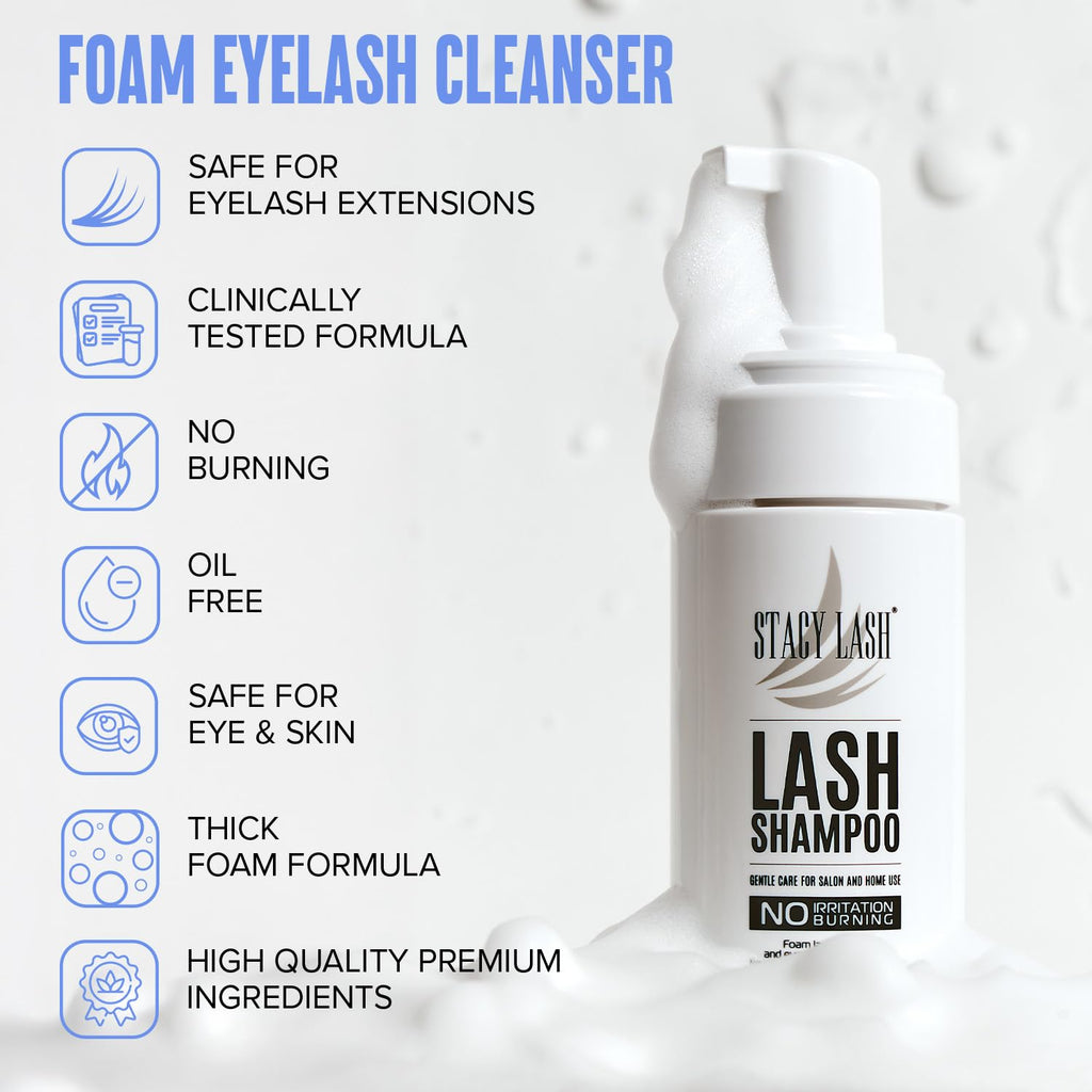 Eyelash Extension Shampoo + Brush / 3.38 fl.oz / 100ml / Korean Makeup Remover/Eyelid Foaming Cleanser/Wash for