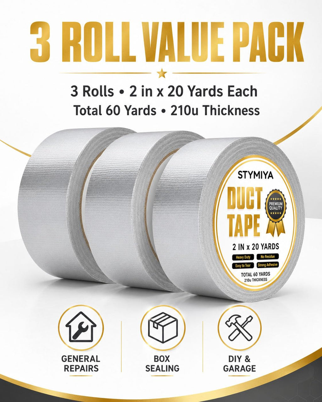 Siliver Duct Tape Heavy Duty, 3 x 2in x 20yds for Home Repair Pattern Craft