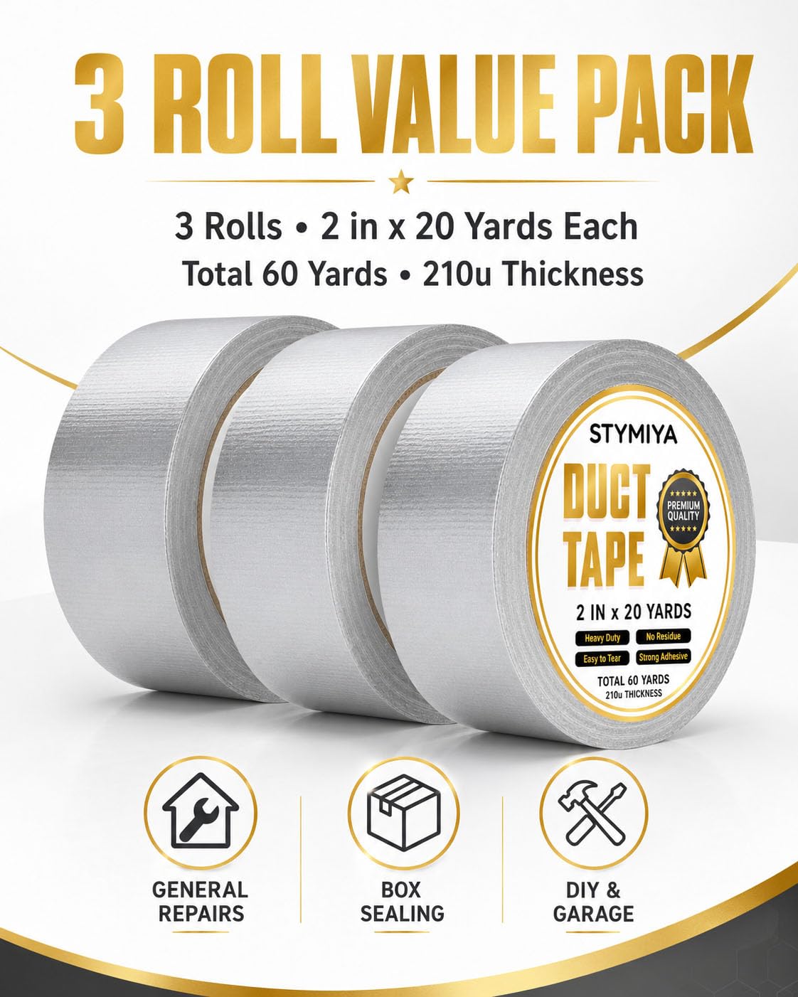 Siliver Duct Tape Heavy Duty, 3 x 2in x 20yds for Home Repair Pattern Craft
