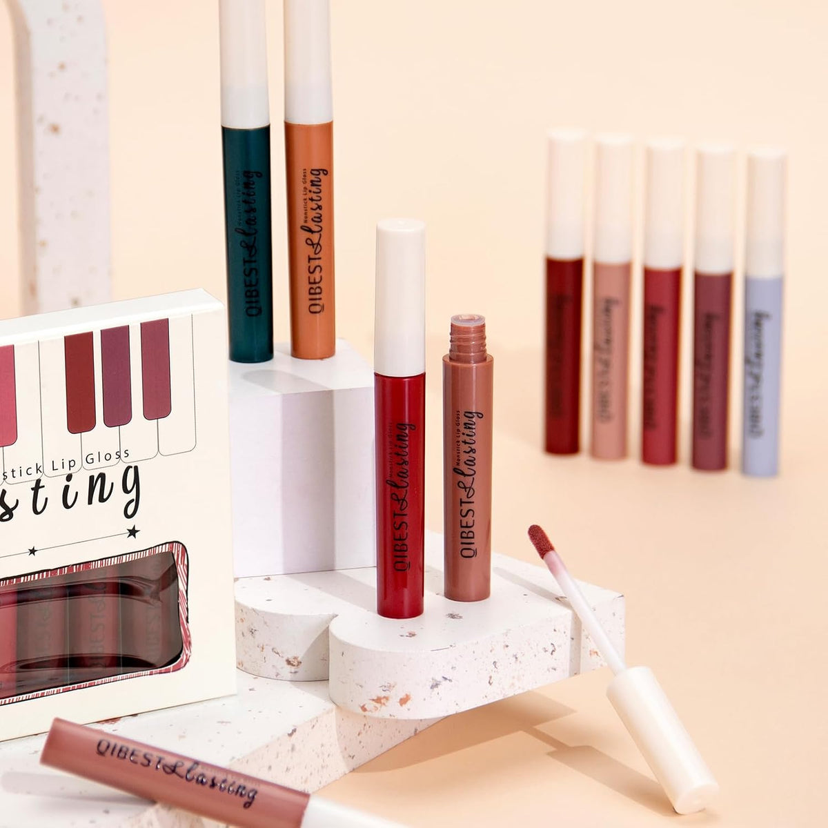Matte Liquid Lipstick Set - 12 Pcs Long Lasting & Waterproof Lipstick Kit, Non Transfer Lip Stain with Nude, Dark Red