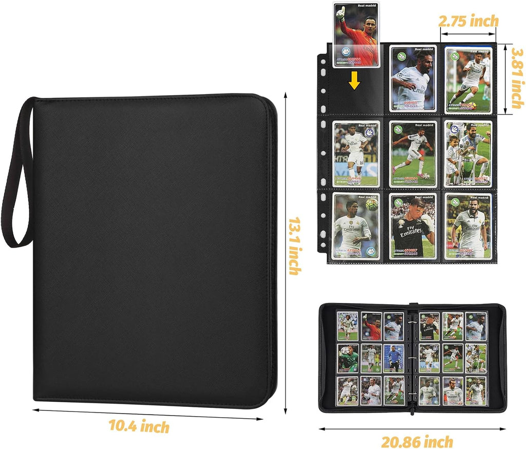 3 Ring 9 Pocket Zipper Card Binder, 720 Double Sided Standard PU Trading Card Album Folder for TCG & Sports Cards