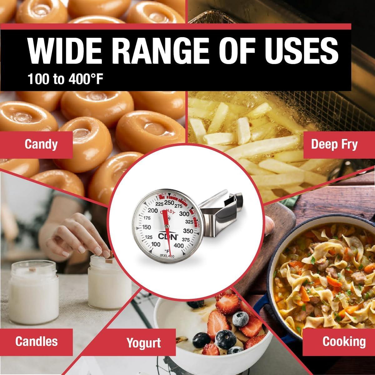 ProAccurate Candy & Deep Fry Thermometer | Insta-Read 7" Stem | NSF Certified | 100–400°F Range | For Candy, Sugar