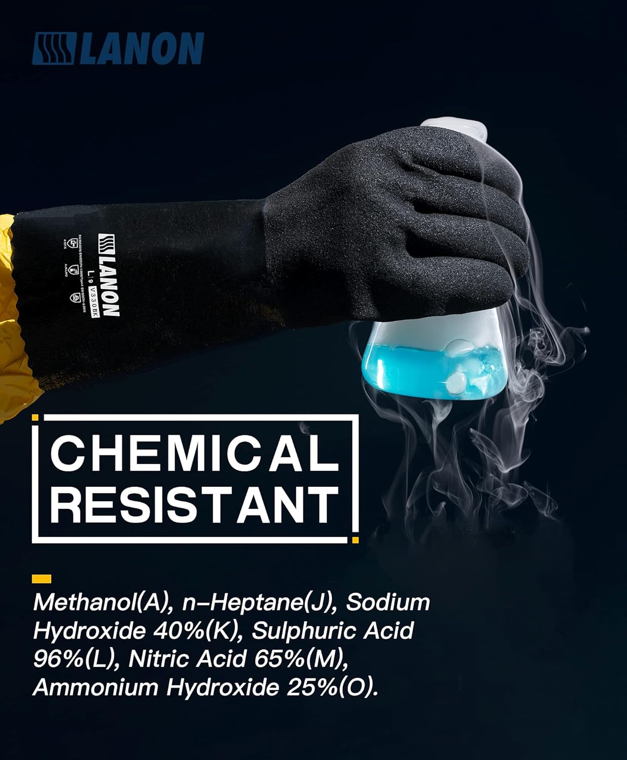 LANON Nitrile Chemical Resistant Gloves, Reusable Heavy-Duty Rubber Gloves with MicroFoam Textured Palm, Acid, Alkali