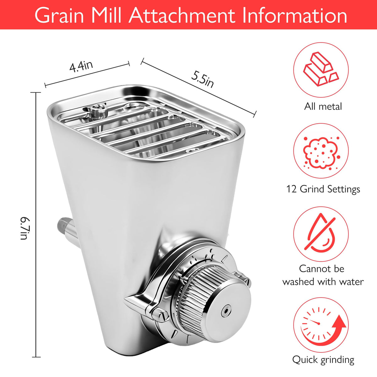 12 Adjustable Settings Grain Mill Attachment Fits KitchenAid Mixer