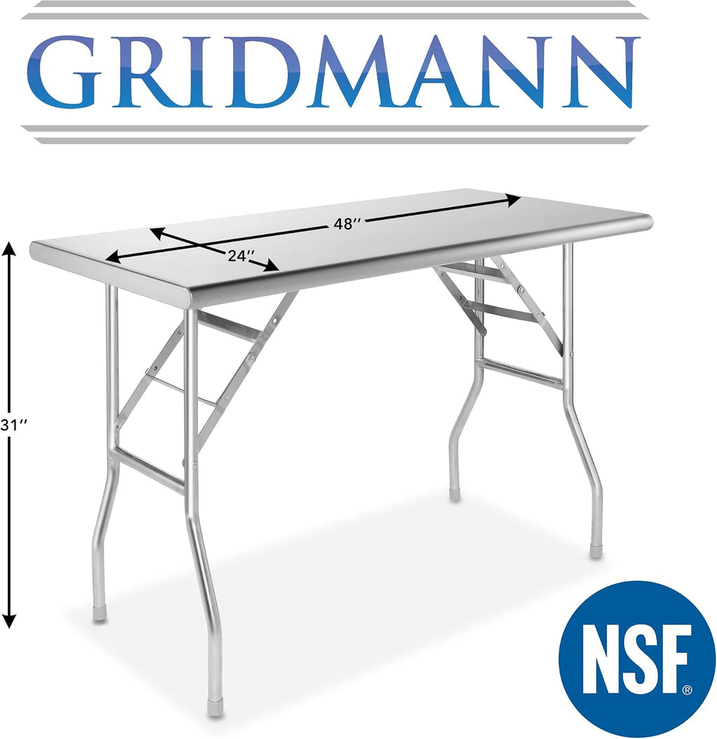 Stainless Steel Folding Table 48 x 24 Inch, NSF Kitchen Prep & Work Table