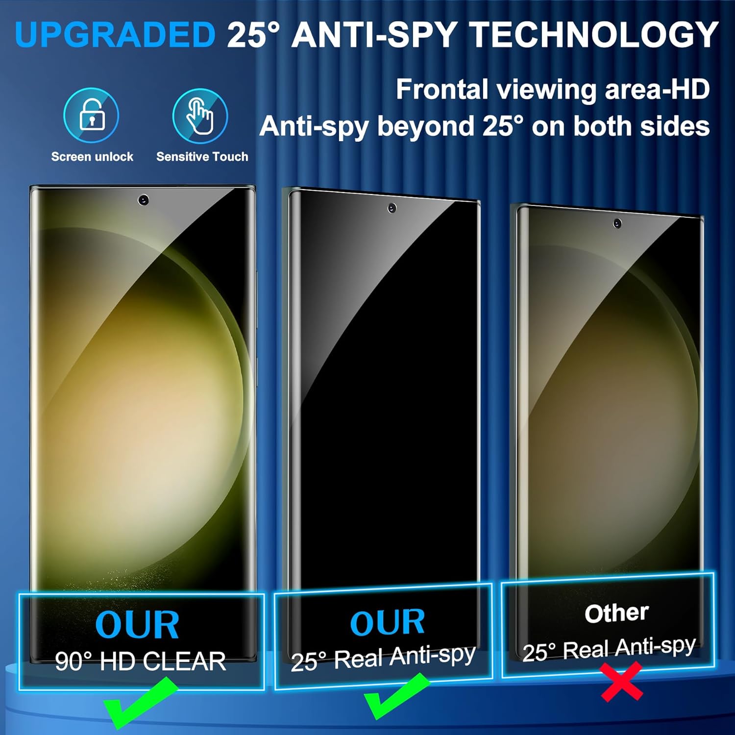 [2+2 Pack] Galaxy S23 Ultra Privacy Screen Protector, 9H Tempered Glass, Ultrasonic Fingerprint Support, 3D Curved
