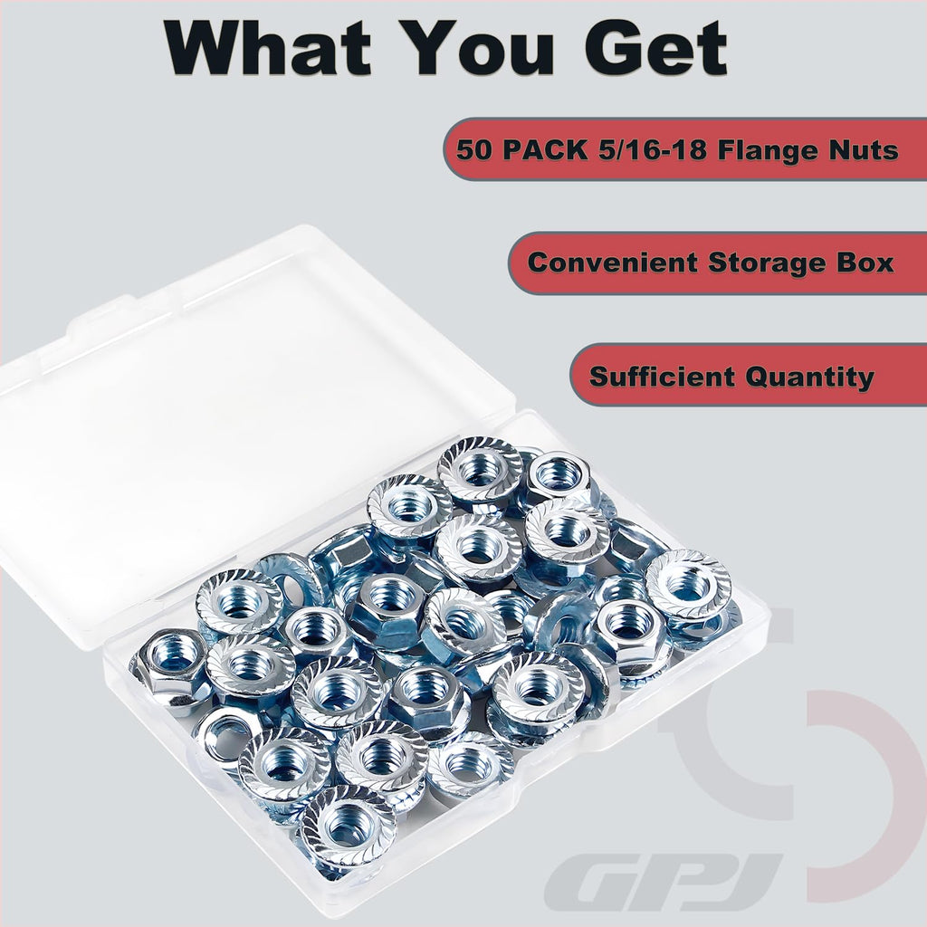 5/16-18 Serrated Flange Hex Nuts 50 Pack 5/16"-18 Hexagon Flange Nuts