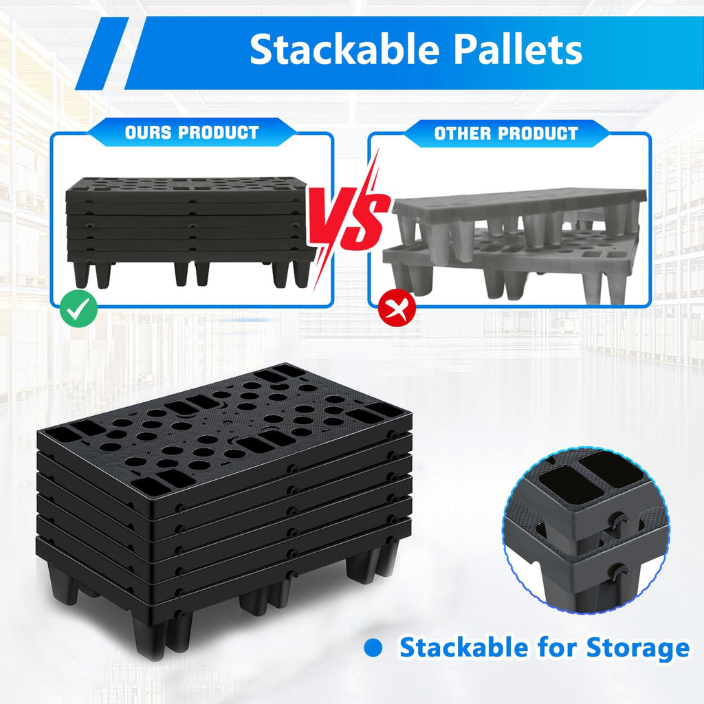 6pcs Plastic Pallets for Basement Storage Lightweight Waterproof Floor Pallets with Breathable Grids Applicable to