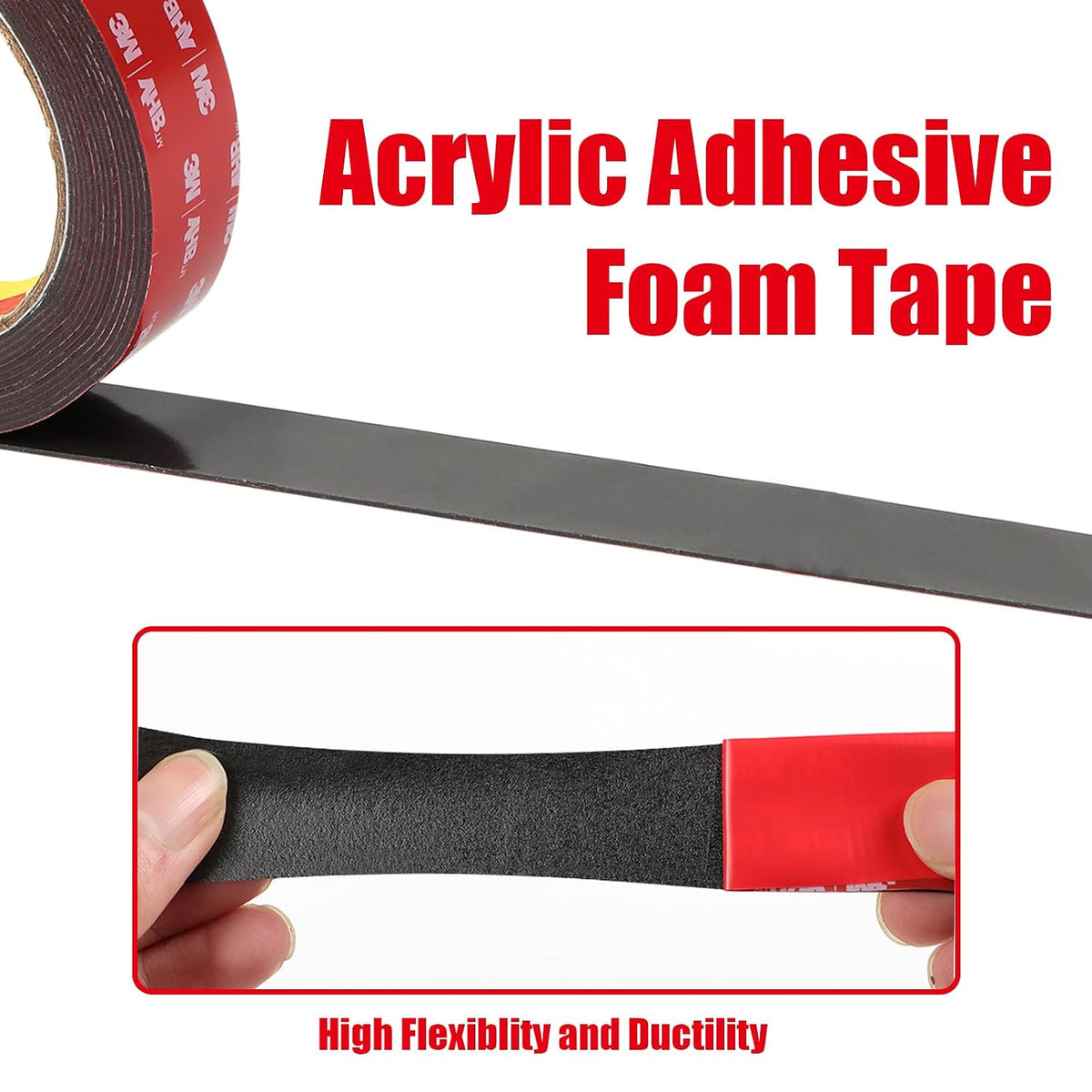 Double Sided Tape Heavy Duty, Waterproof Mounting Foam Tape, 9.9ft Length, 0.6in Width, High Temperature Resistant