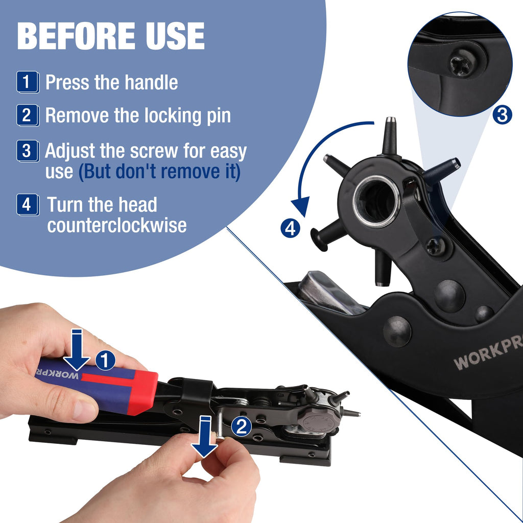 Leather Hole Punch Tool, Desktop Rotary Puncher with 6 Punch Sizes