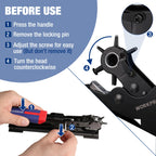 Leather Hole Punch Tool, Desktop Rotary Puncher with 6 Punch Sizes