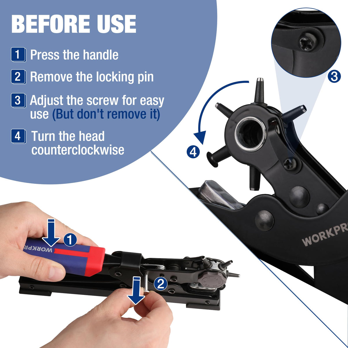 Leather Hole Punch Tool, Desktop Rotary Puncher with 6 Punch Sizes