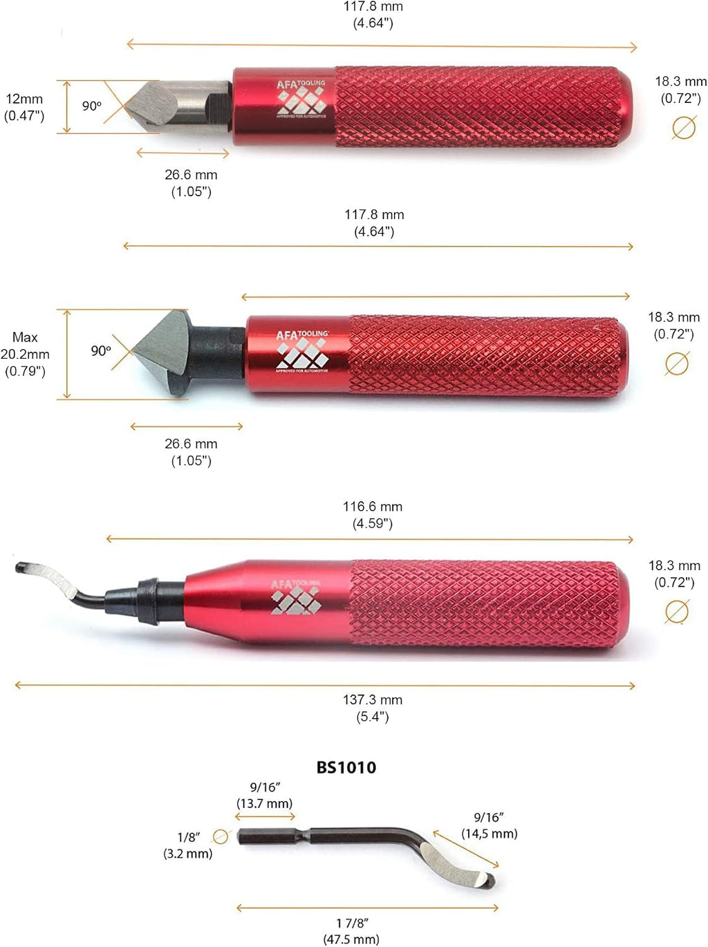 AFA Tooling Deburring Tool Set & 2 Countersink Hand Reamers, Red CNC Handle