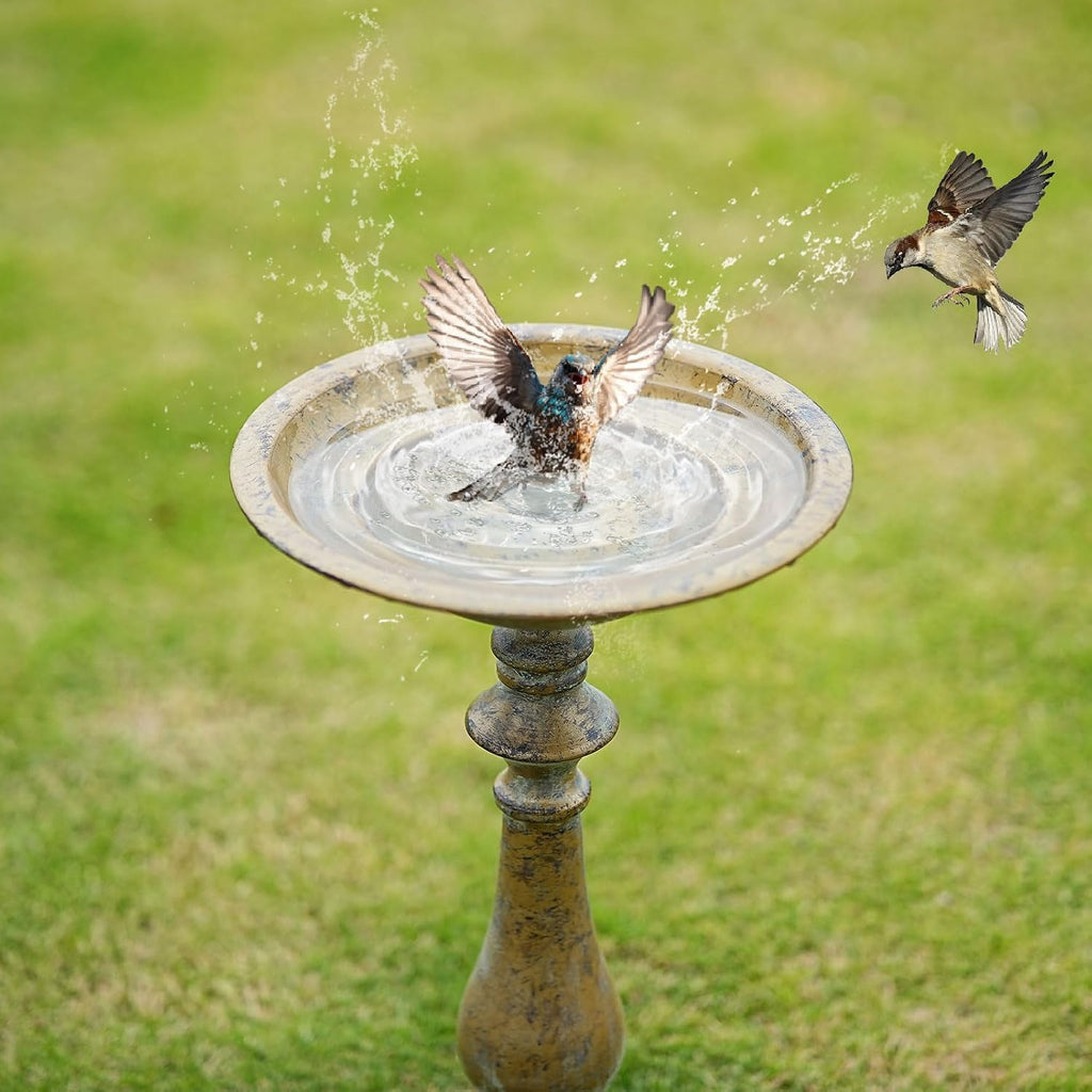 19"H Antique Pedestal Bird Bath for Outside ,Outdoor Garden Bird Bath