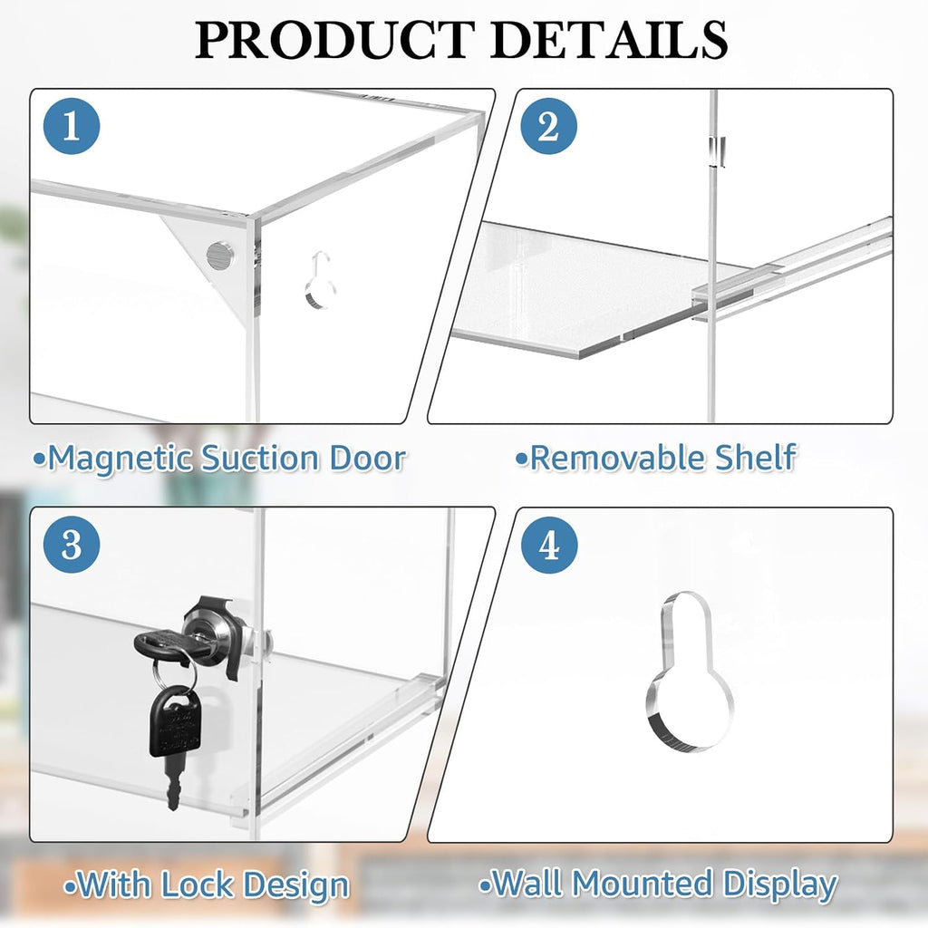 3 Tier Acrylic Display Case, Clear Countertop Cabinet with Lock | Removable Shelves, 4mm Hard Acrylic, No Assembly