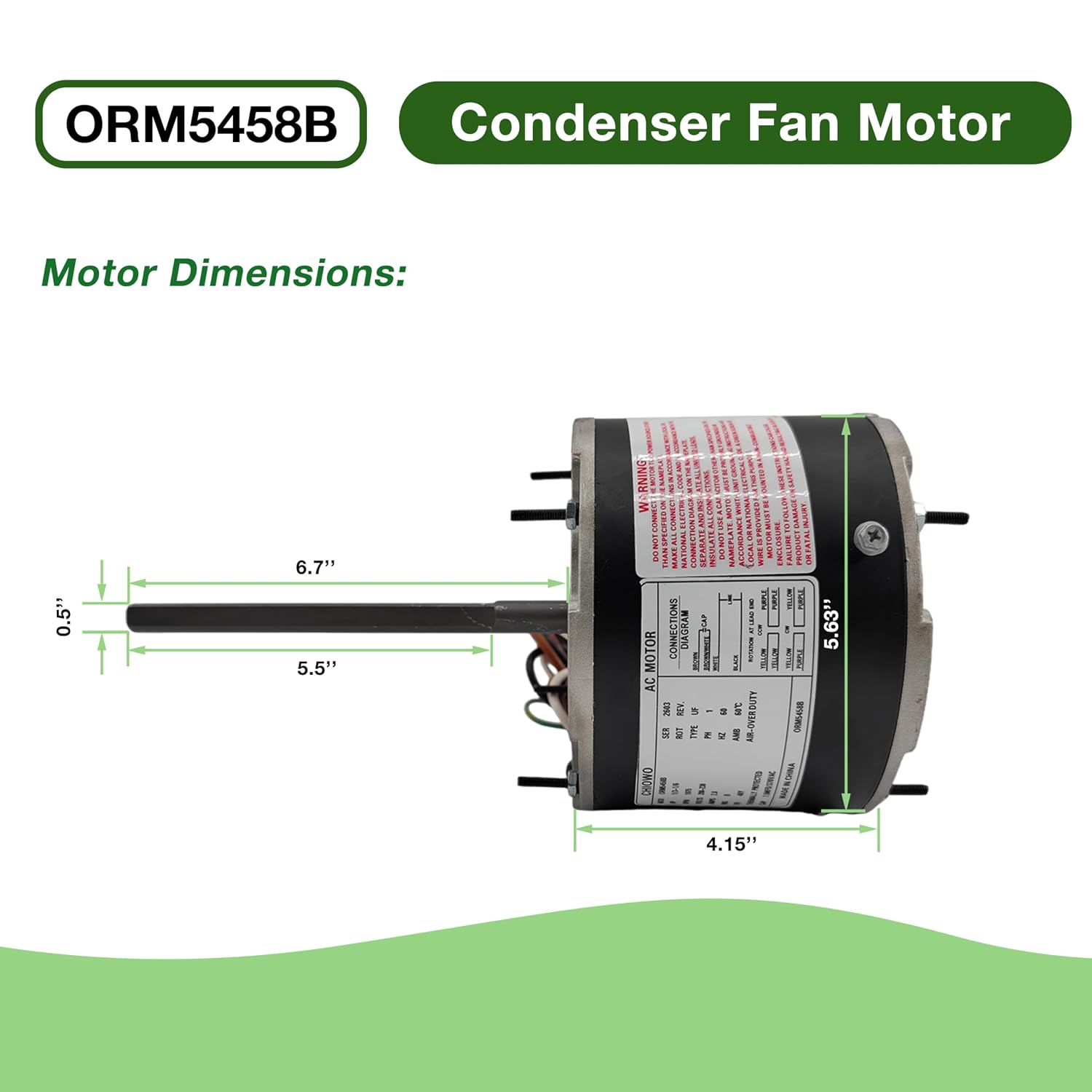 ORM5458B Condenser Fan Motor 1/3 – 1/6 HP 1075 RPM 208-230V 2.0A | Ball Bearing Compatible with A.O. Smith F48U23A01