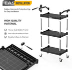 3-Tier Commercial Utility Cart with Wheels, Heavy Duty Rolling Plastic Service Cart, 390 lbs Capacity for