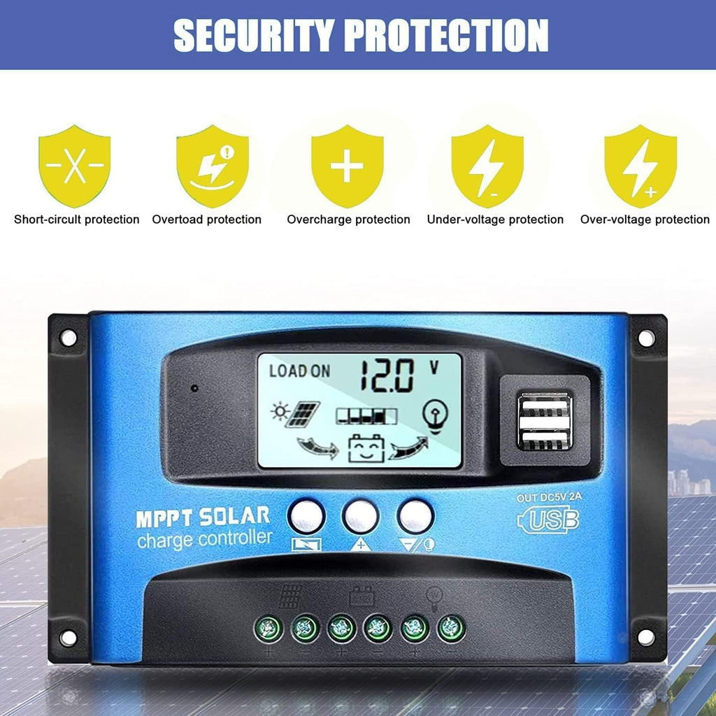 100A MPPT Solar Charge Controller 12v/24v Current Auto Focus MPPT Tracking Charge with LCD Display Dual USB Solar