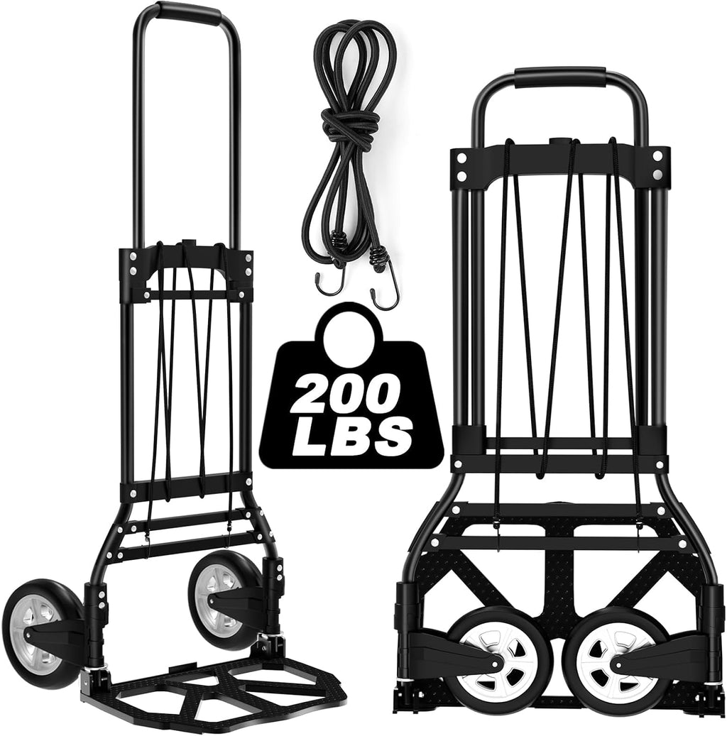 Folding Hand Truck and Dolly, 200 LB Capacity Aluminum Cart with Extended Handle for Travel, Moving, Shopping, Office