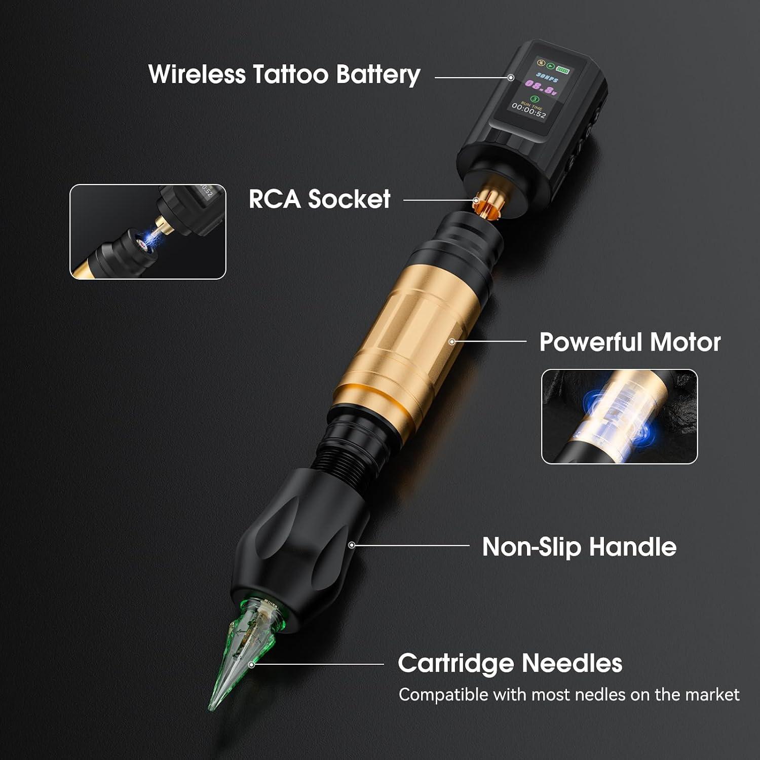 Cordless Rotary Tattoo Pen Kit, Rechargeable Wireless Tattoo Machine, Complete Tattoo Supplies with 20Pcs Cartridge