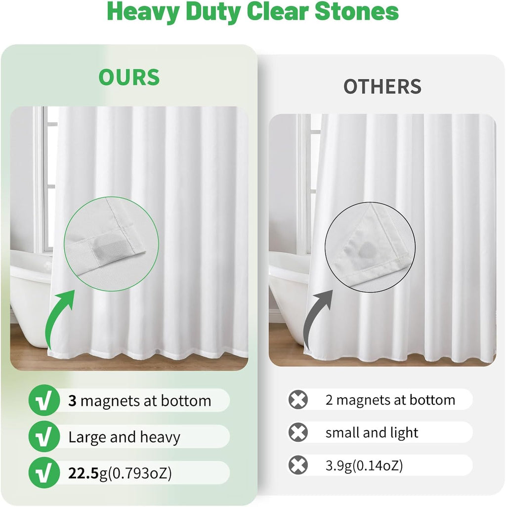 Waterproof Fabric Shower Curtain Liner,72x72 Inch White,1 Pack | 3 Heavy-Duty Magnets,Machine Washable,Durable