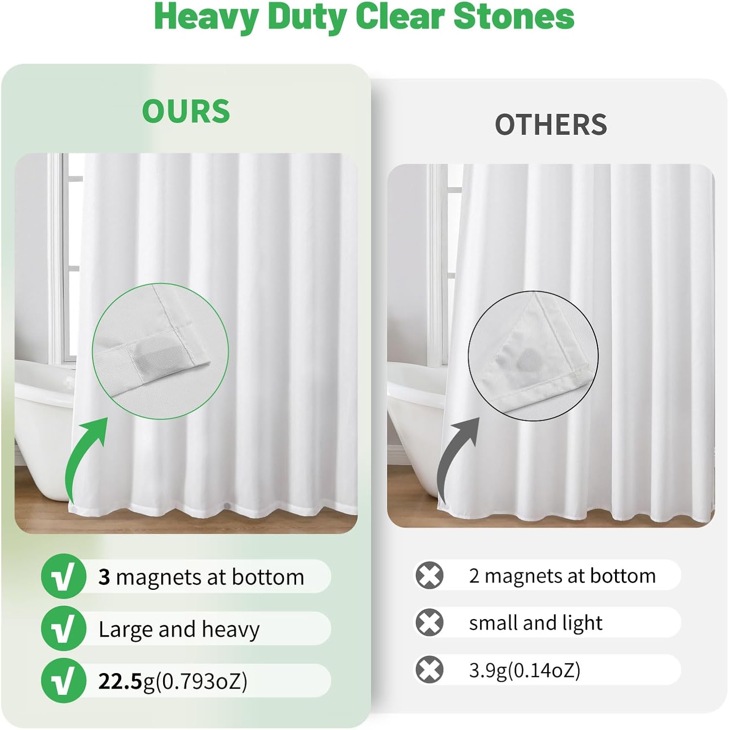 Waterproof Fabric Shower Curtain Liner,72x72 Inch White,1 Pack | 3 Heavy-Duty Magnets,Machine Washable,Durable