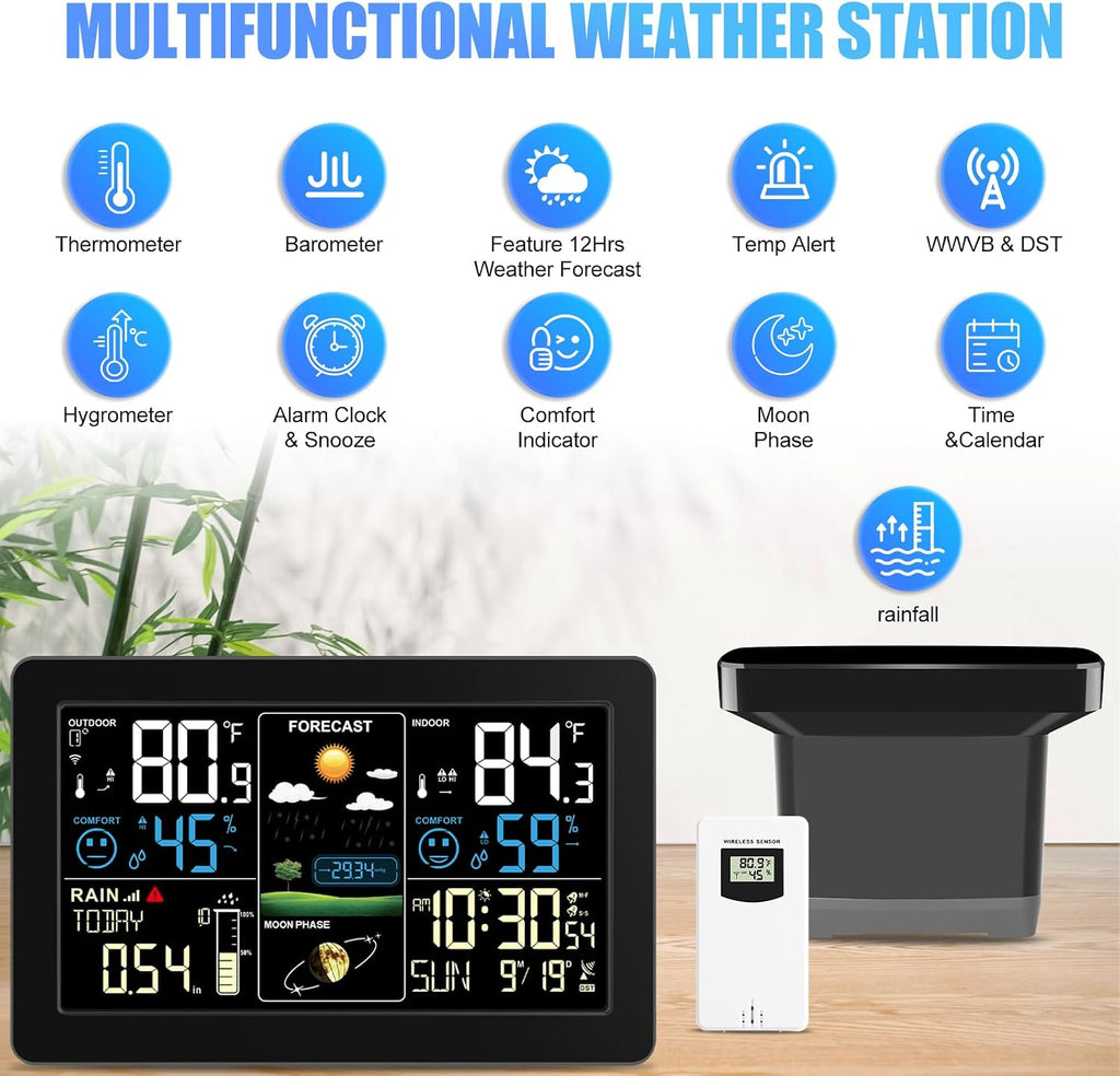 Weather Station with Rain Gauge Outdoor, Home Weather Stations Wireless Indoor Outdoor with Digital Rain Gauges