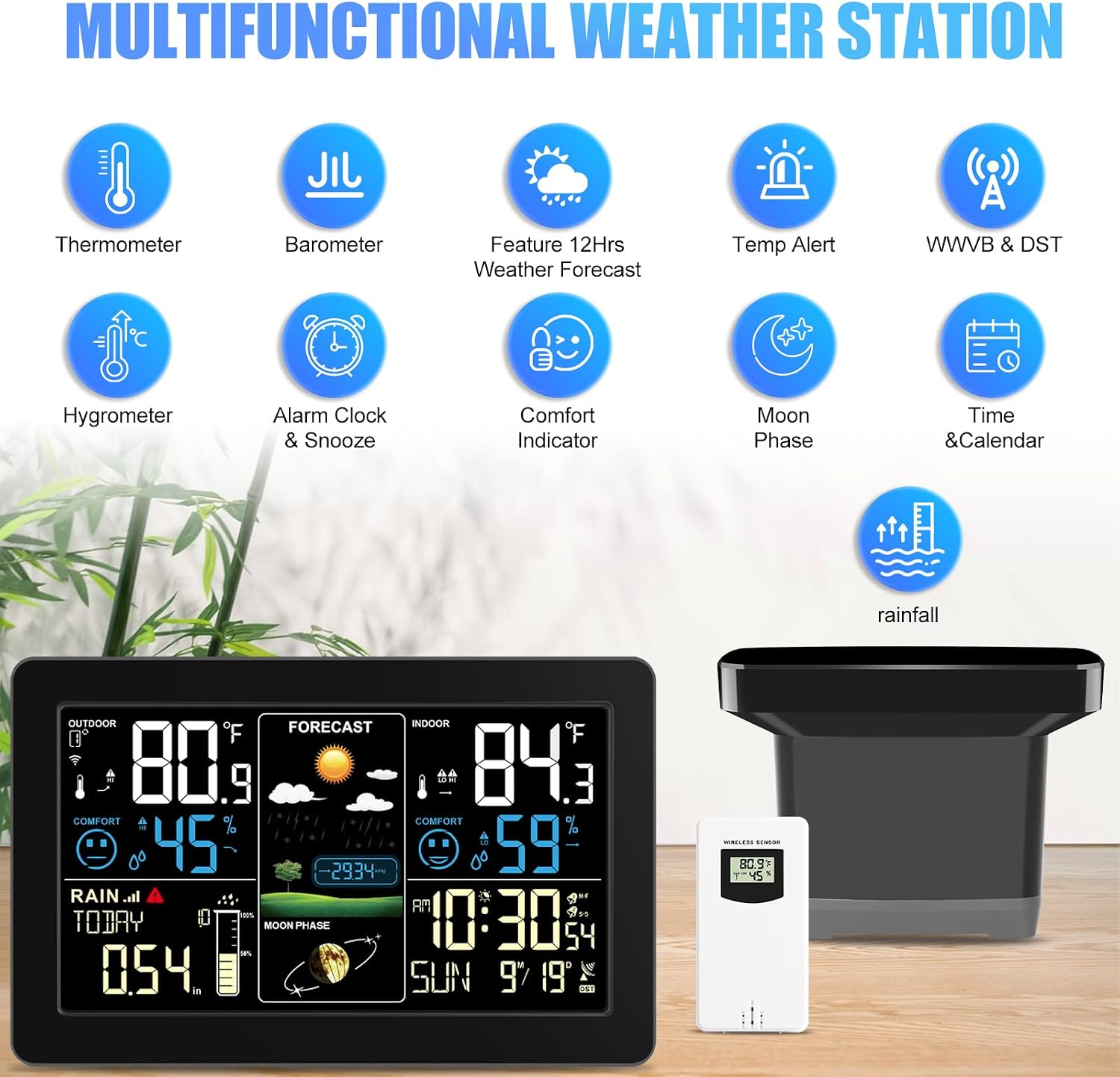 Weather Station with Rain Gauge Outdoor, Home Weather Stations Wireless Indoor Outdoor with Digital Rain Gauges