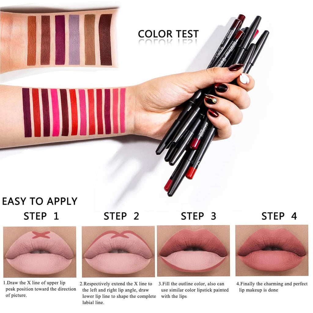 18 Colors Lip Liners Pencil Set with 2 Pencil Sharpeners, Premium Waterproof Smooth Lip Pencils, Long Lasting Matte