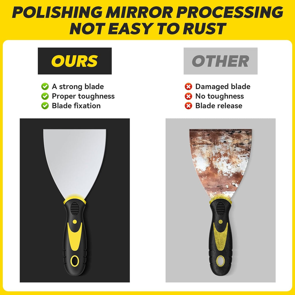 Putty Knife Set, 4PCS Stainless Steel Scraper Paint Tool with Comfortable Grip for Drywall Repair, Wallpaper Removal