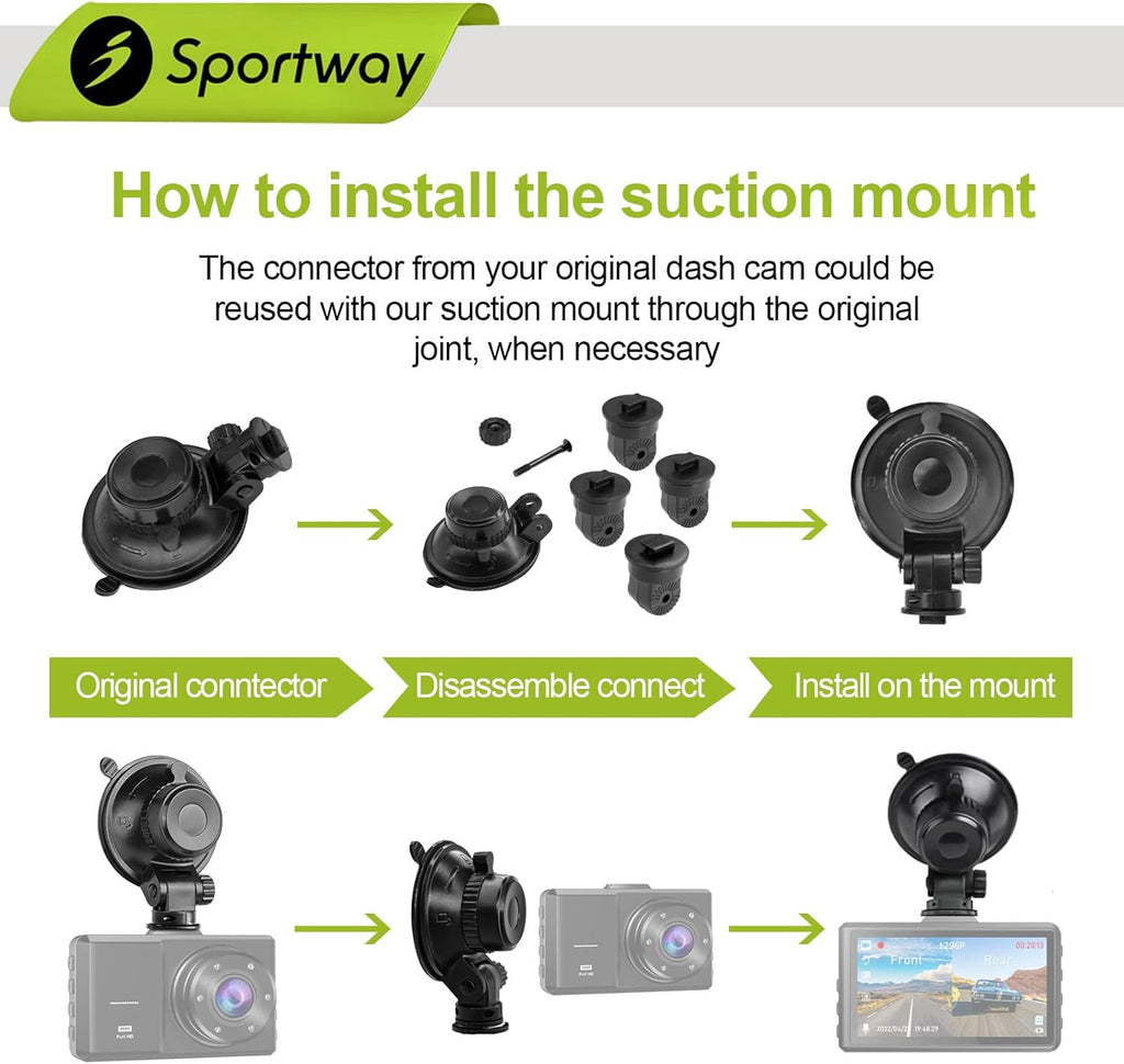 S504 Suction Cup Dash Cam Mount Holder (5th Gen) with 4pcs 360 Rotating Joints for Apeman Ssontong Biuone iZEEKER