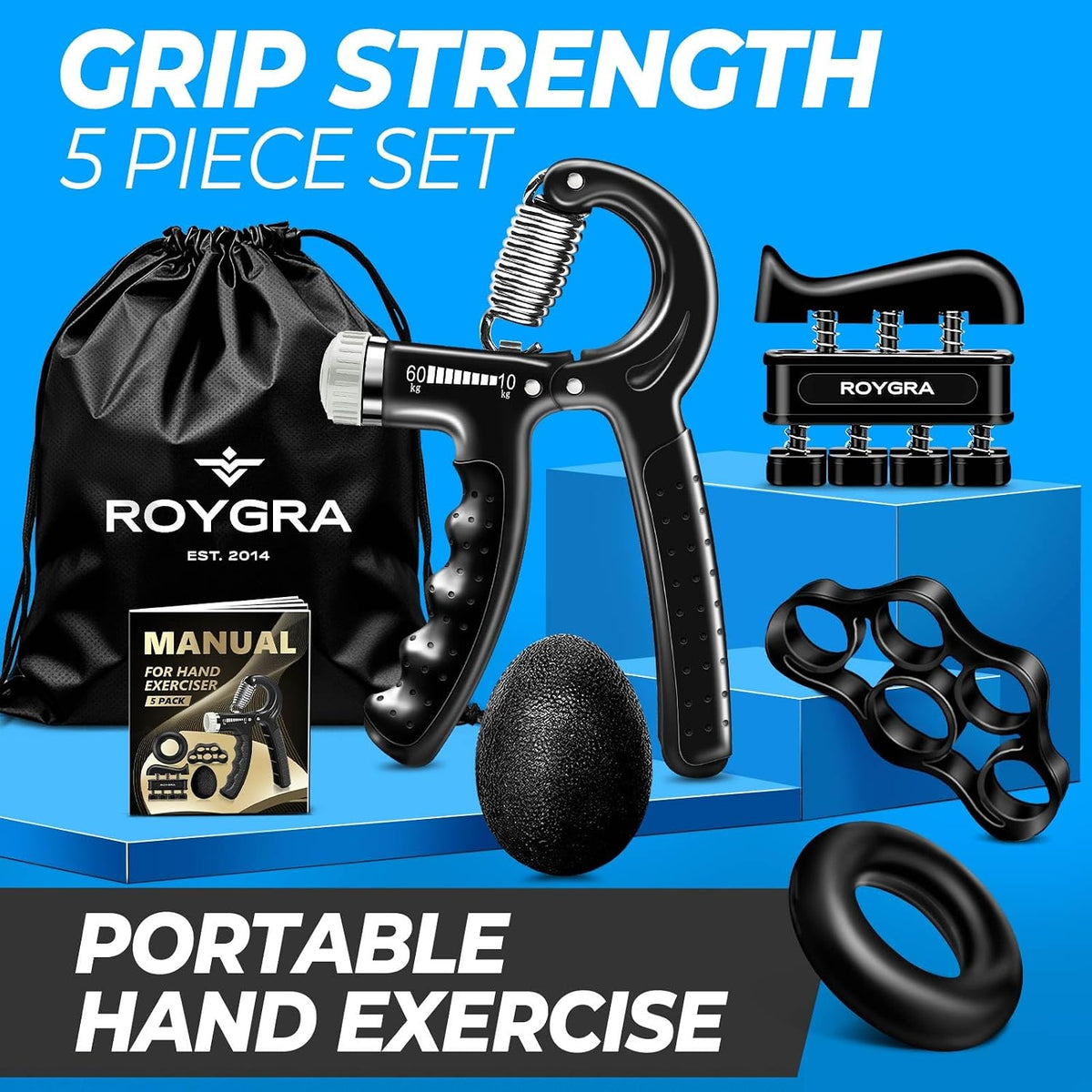 Grip Strength Trainer (5 Pack), Complete Hand Strengthening Devices