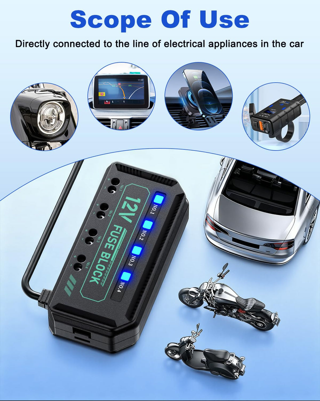 12V Fuse Block, Universal 20A Relay Box Kit with 4 Circuits Low Profile Mini Blade Fuse Holder, Battery Fuse Box