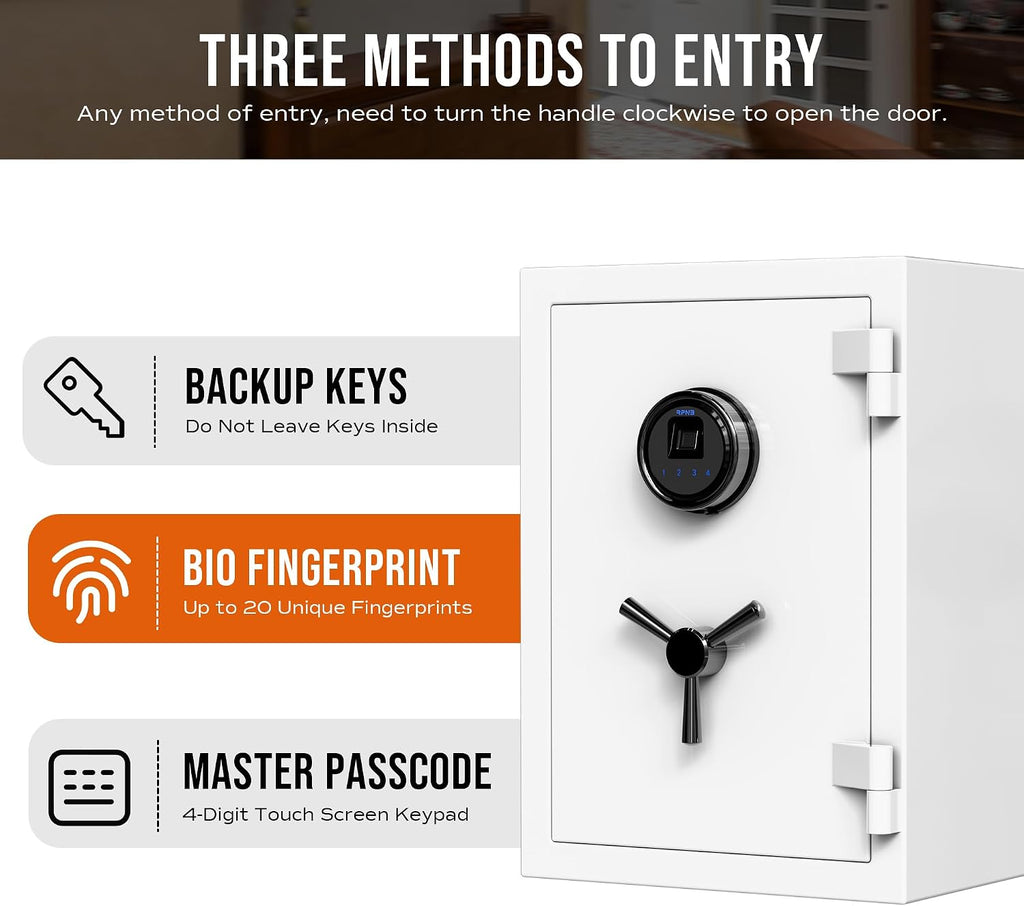 Deluxe Biometric Safe Box,Digital Fingerprint Fireproof Waterproof Safe with Touch Screen,Removable Shelf and 3 Spoke