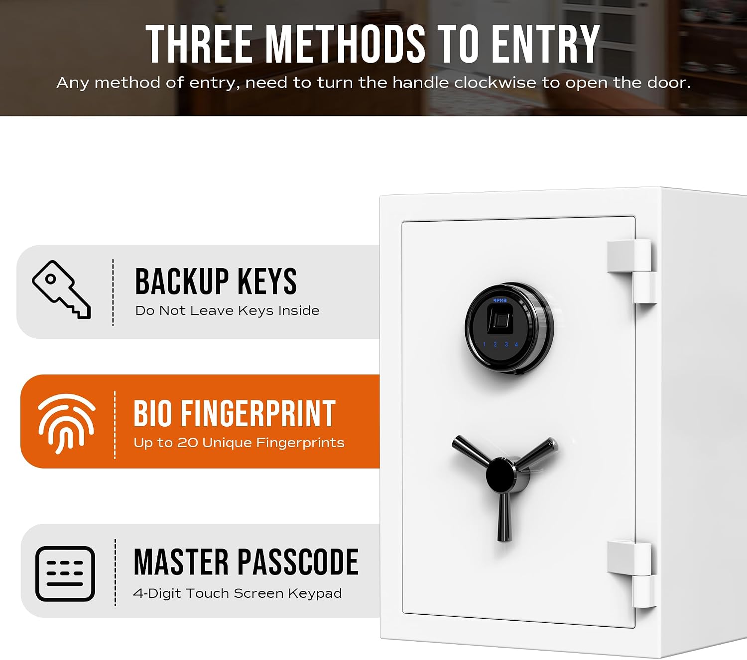 Deluxe Biometric Safe Box,Digital Fingerprint Fireproof Waterproof Safe with Touch Screen,Removable Shelf and 3 Spoke