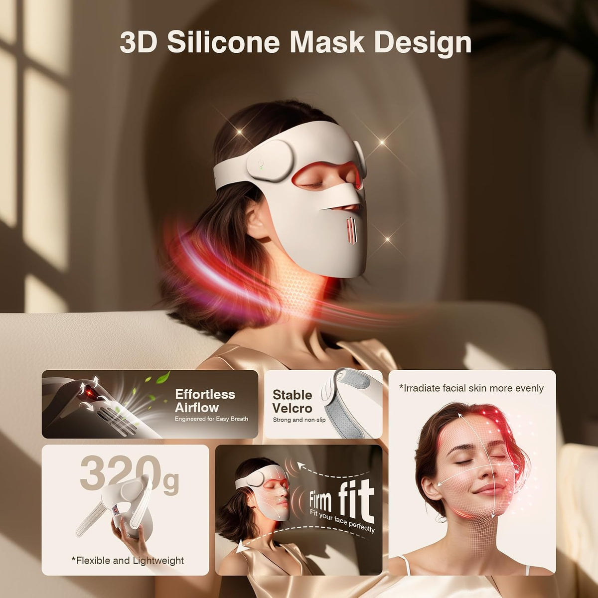 Red Light Therapy Mask for Face, 3D LED Face Mask, Wireless,9 Modes