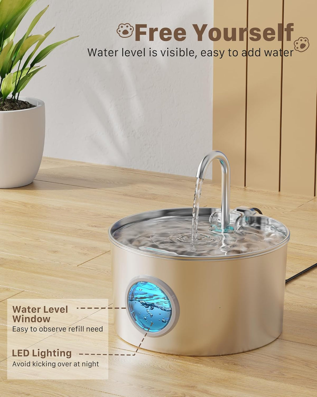 Cat Water Fountain Stainless Steel: 74oz/2.2L Cat Fountain for Drinking - Pet Water Fountain for Cats Inside - Quiet