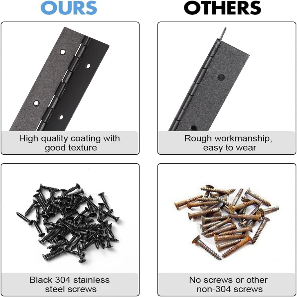 2-Pack 12-Inch Black Stainless Steel Continuous & Piano Hinge
