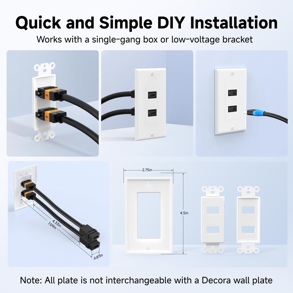 Cable Matters 2-Pack 2-Port 4K HDMI Wall Plate, White
