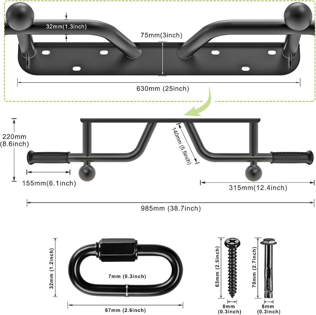Pull Up Bar Wall Mount 440 LBS Capacity Doorway Chin Up Bar Multifunctional Steel Chinup Bar with with Resistance