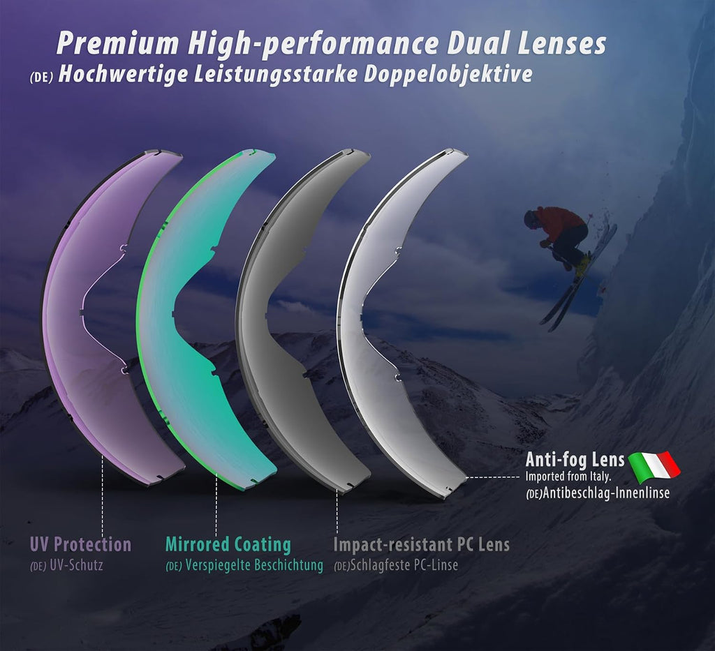 OTG Over Glasses Ski Goggles,Snow Snowboard Goggles,Adult Men Women Youth,Anti-fog 100% UV Protection Stylish Comfy