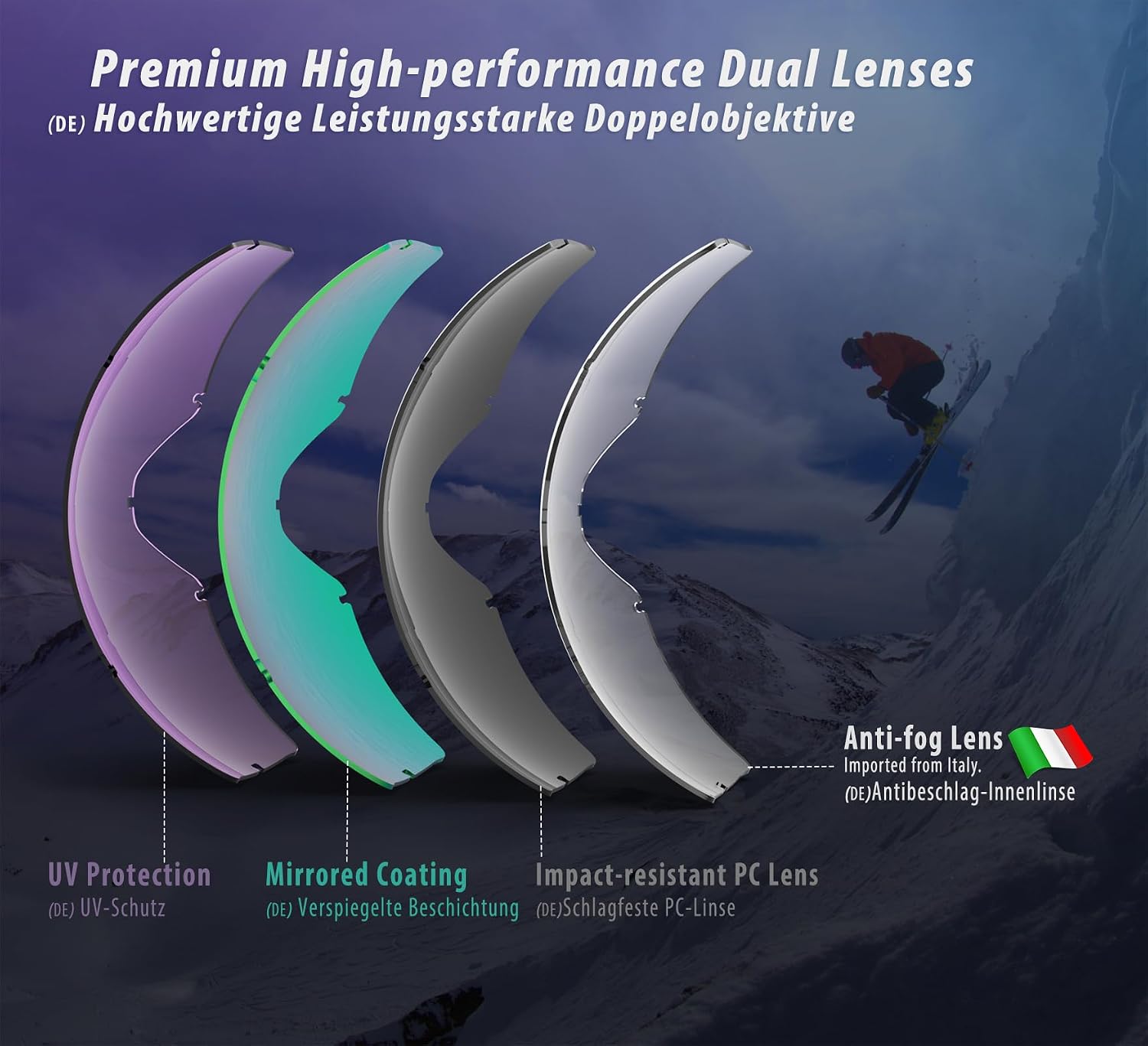 OTG Over Glasses Ski Goggles,Snow Snowboard Goggles,Adult Men Women Youth,Anti-fog 100% UV Protection Stylish Comfy
