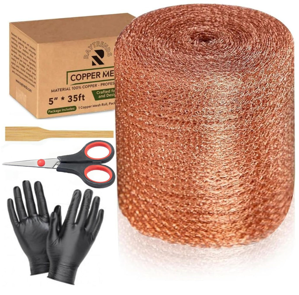 3rd Gen Copper Mesh Rodent Control Kit 5" x 35ft, 100% Premium Copper Wool for Sealing Holes & Water Gaps, Blocks