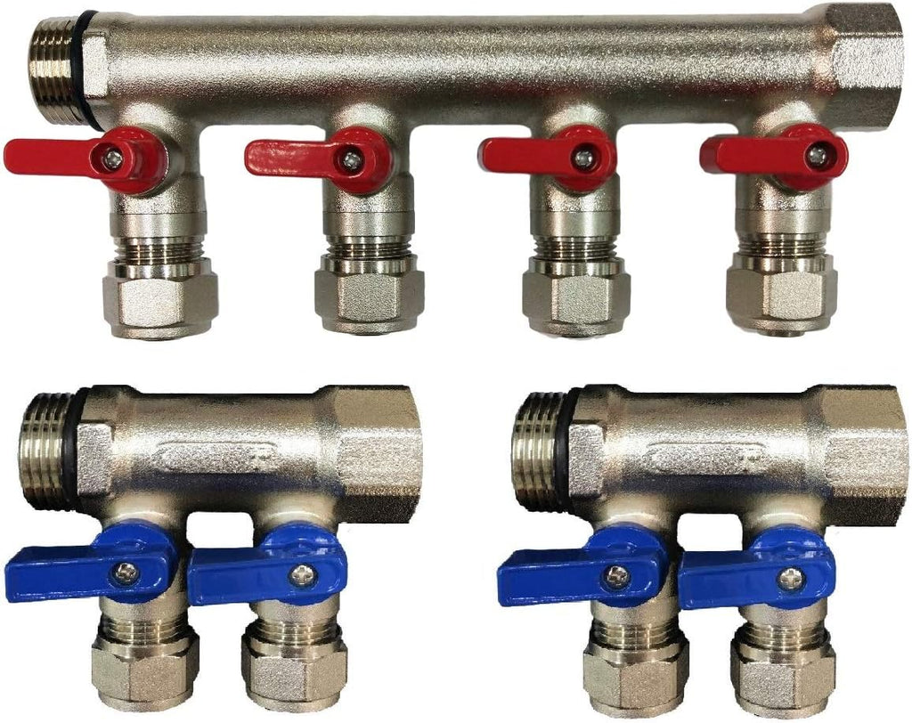 3/4" 4 Loops Plumbing Manifolds w/ 1/2" Pex Ball Valves, Red and Blue Handles