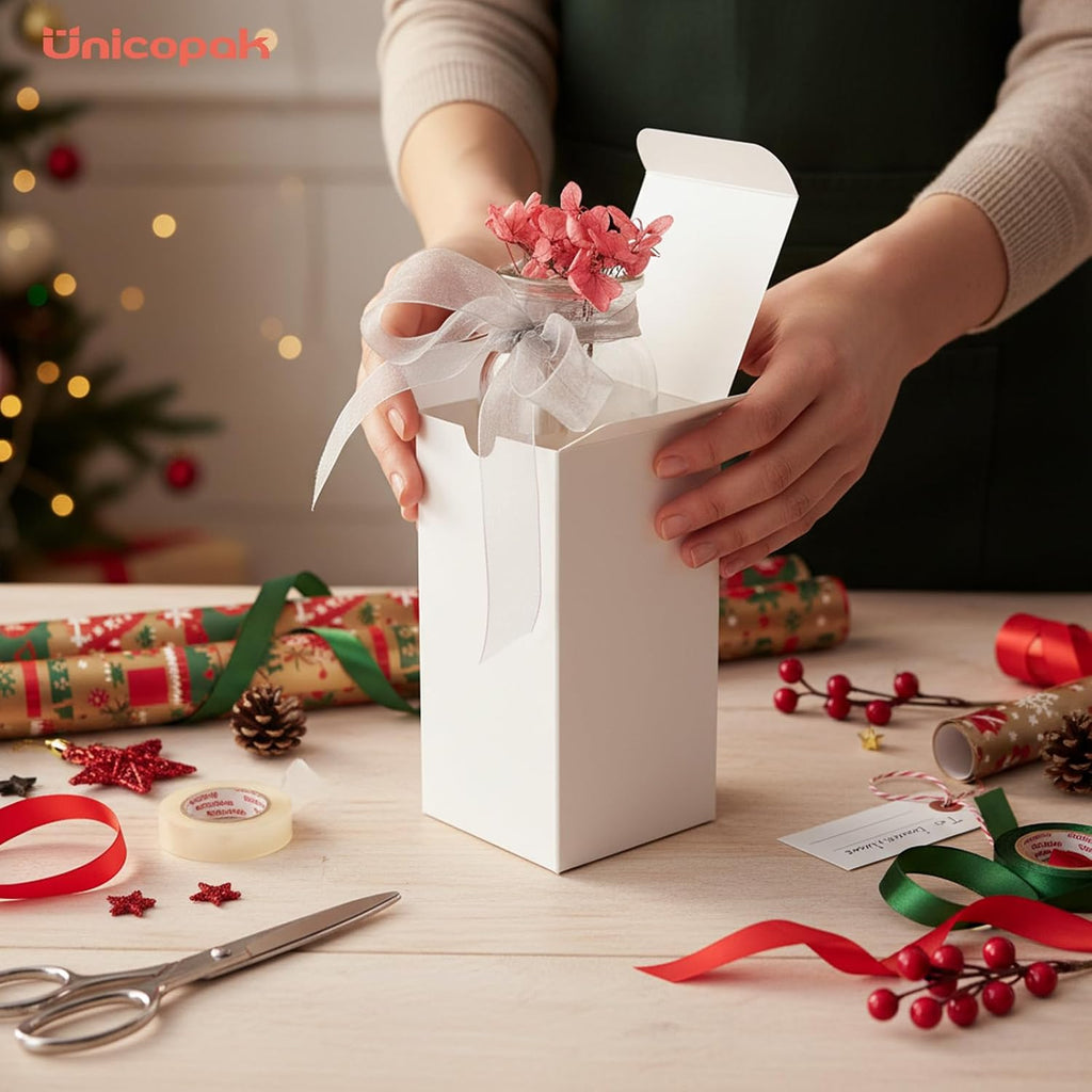 10 Pack 3x3x6 Inch Tall White Gift Boxes with Lids for Presents